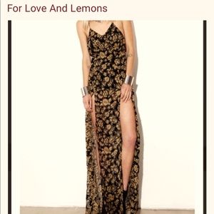 For love & lemons maxi double-slit dress velvet patches
